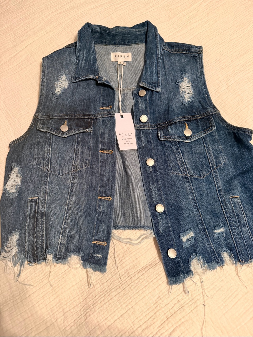 Risen Dark Blue Distressed Denim Vest